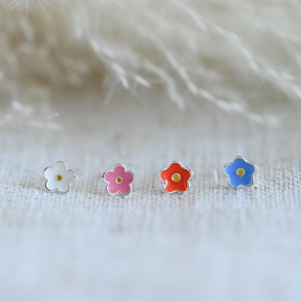 Mini colorful flower stud earrings 925 Sterling silver, enamel