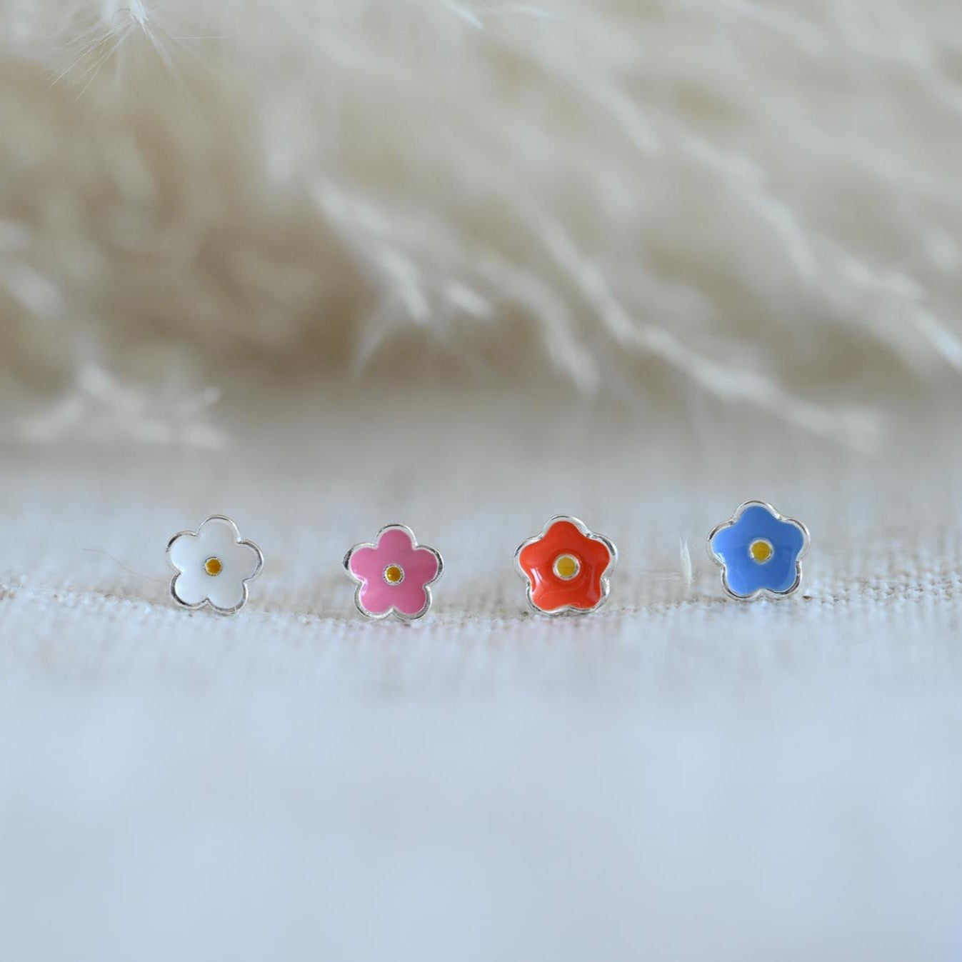 Mini colorful flower stud earrings 925 Sterling silver, enamel