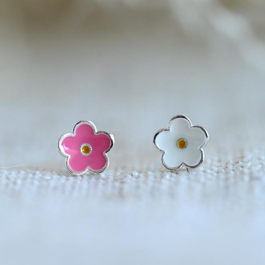 Mini colorful flower stud earrings 925 Sterling silver, enamel