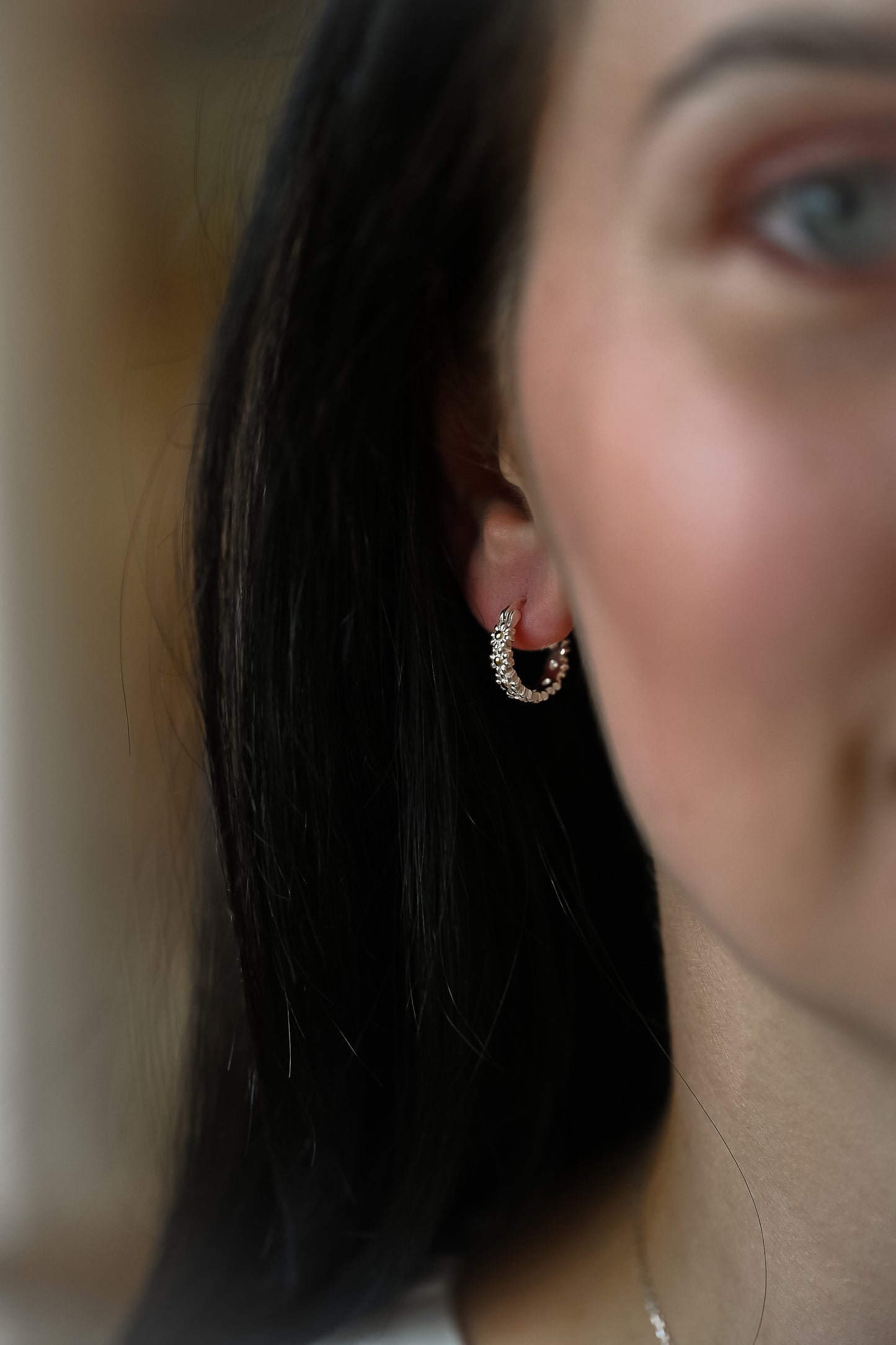 Daisy Hoop Earrings, 925 Silver, 18K Gold