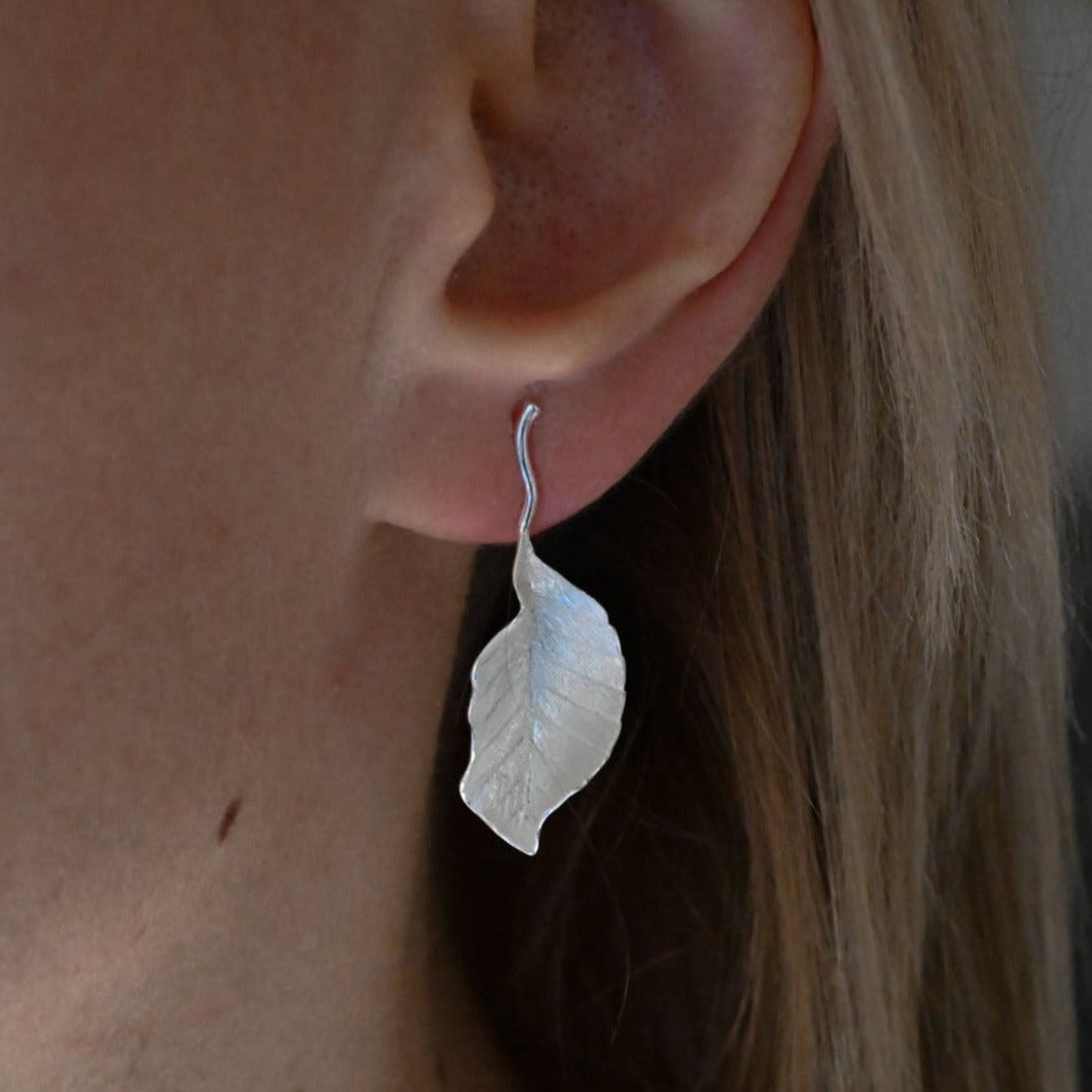 Hanging earrings "Flying Autumn Leaf", 925 silver, 18K gold