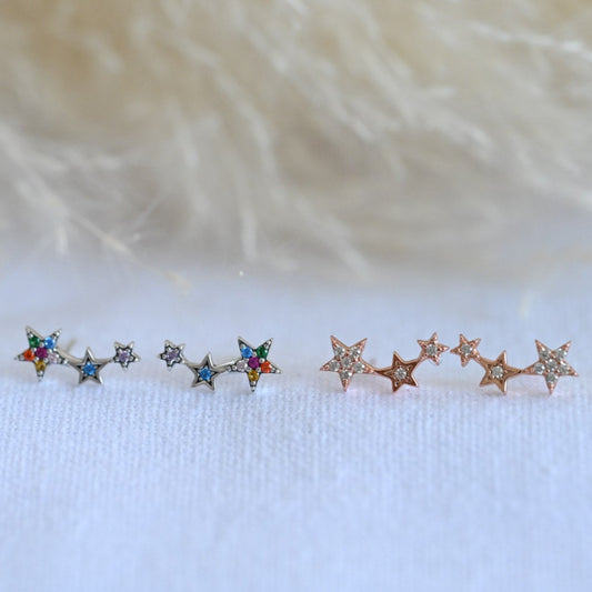 Minimalist stud earrings 3 stars, 925 silver, rose gold