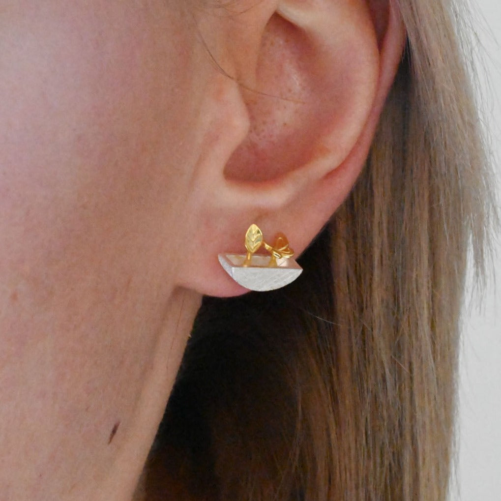 Small garden butterflies and flower stud earrings