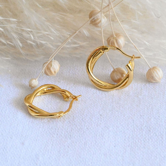 Braided geometric hoop earrings gold