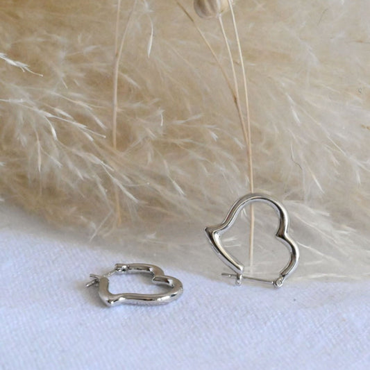 Retro heart small hoop earrings silver