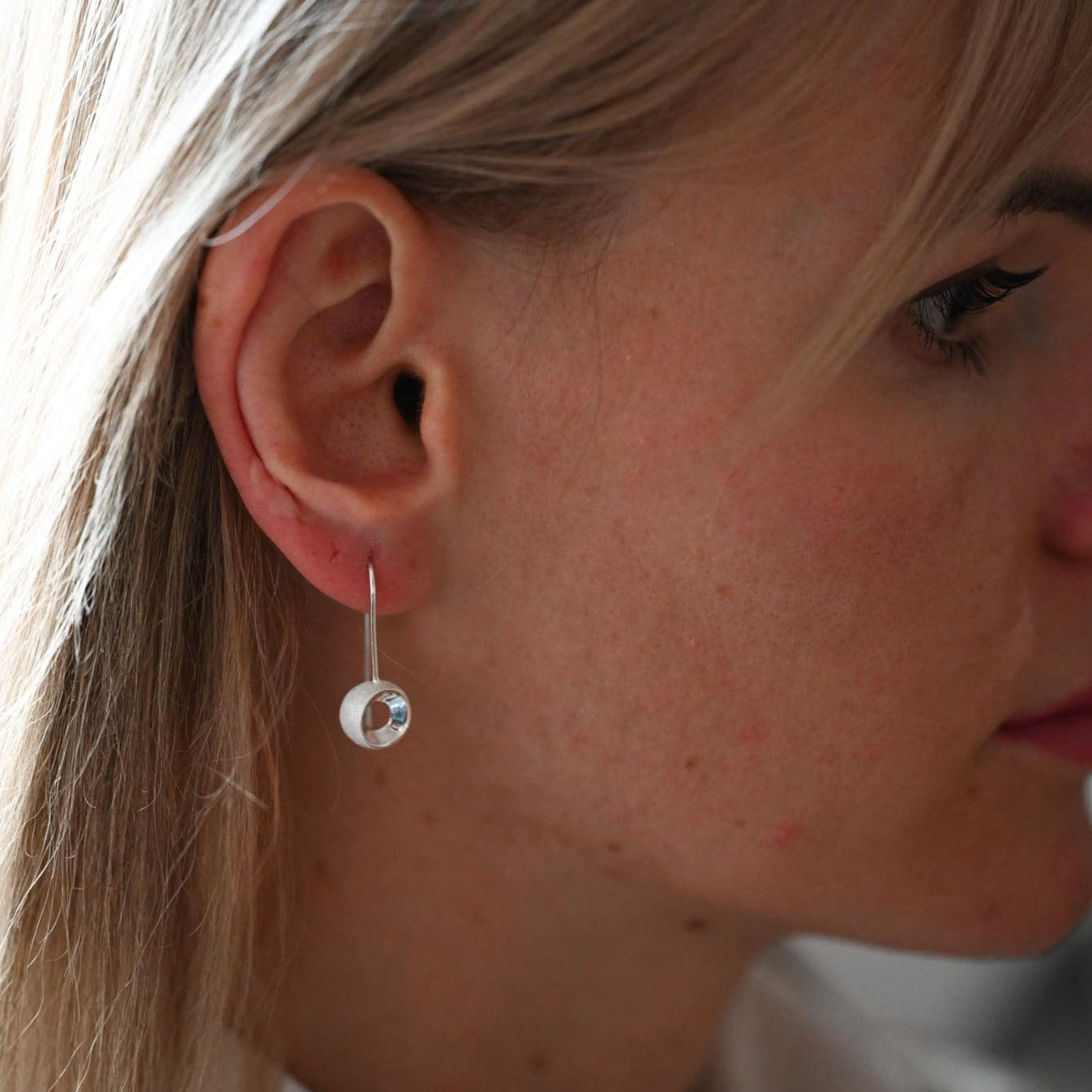 Small Circle Drop Earrings, 925 Silver, 18K Gold