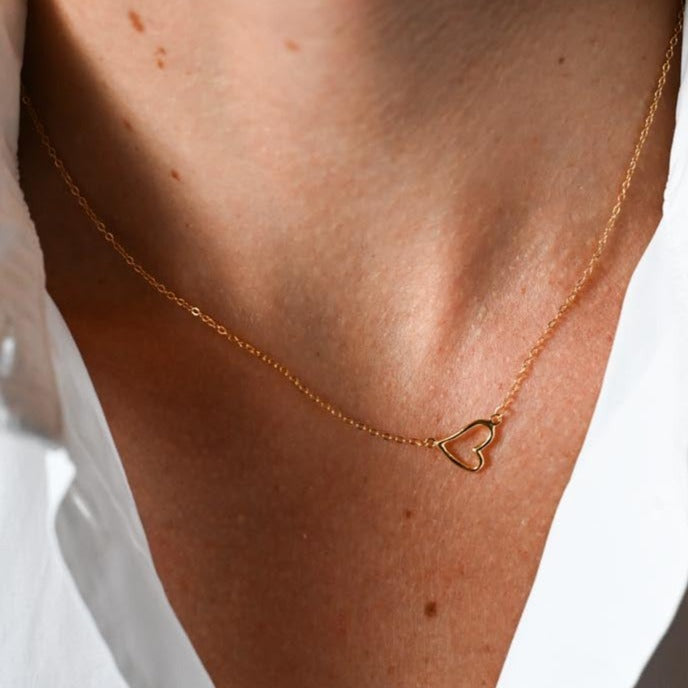 Minimalist necklace with cross heart pendant, 925 silver, 18K gold