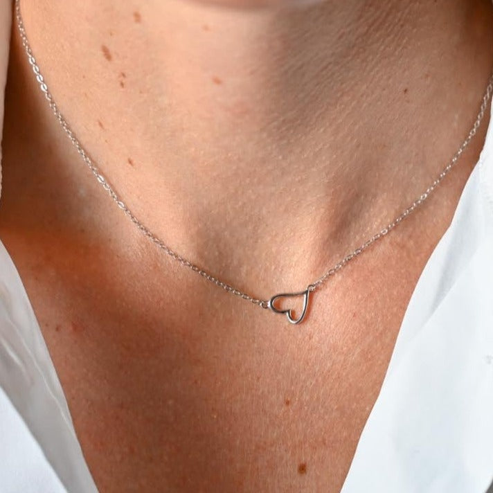 Minimalist necklace with cross heart pendant, 925 silver, 18K gold