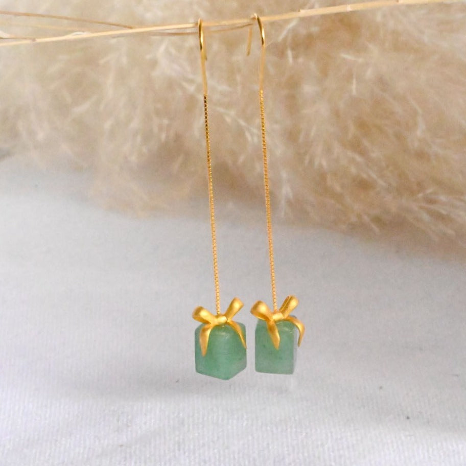 Handmade hanging earrings gift box aventurine