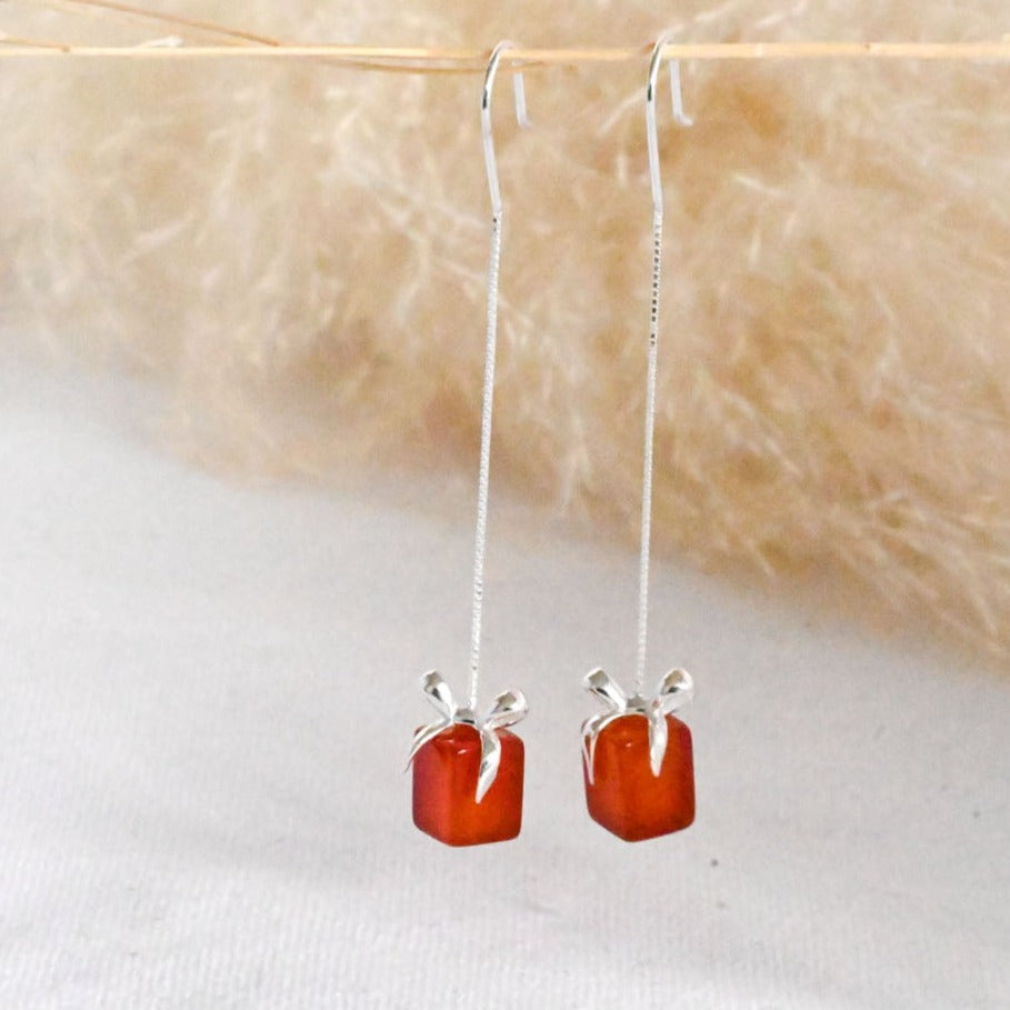 Handmade hanging earrings gift box agate