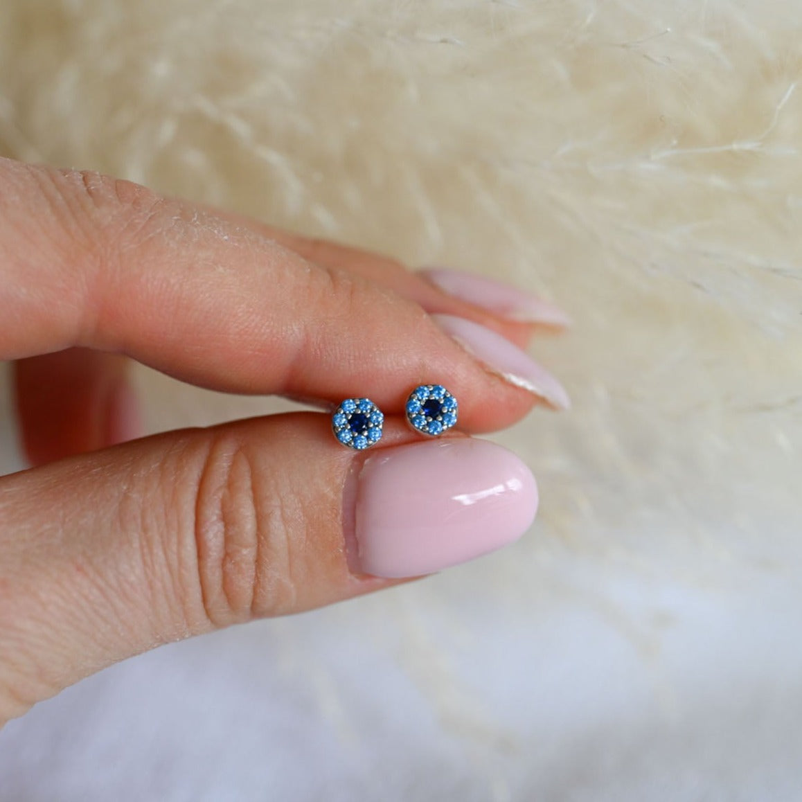 Handmade small evil eye stud earrings