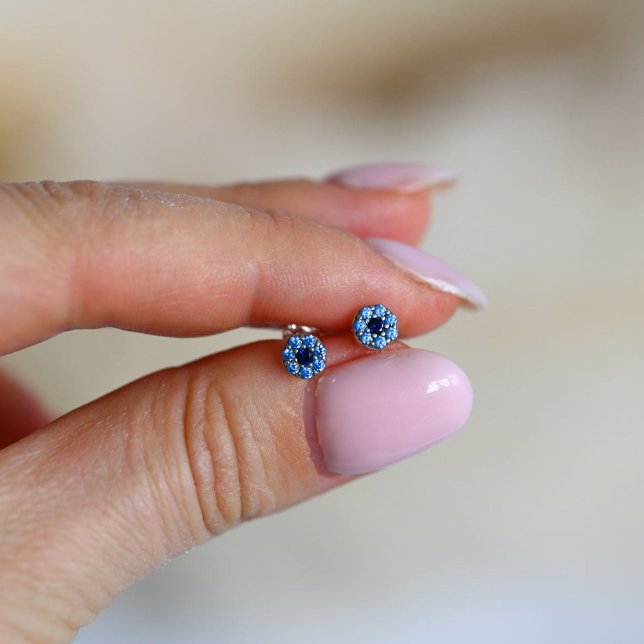 Handmade small evil eye stud earrings