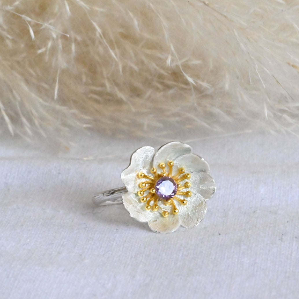 Handmade ring "Blooming Anemone" with amethyst