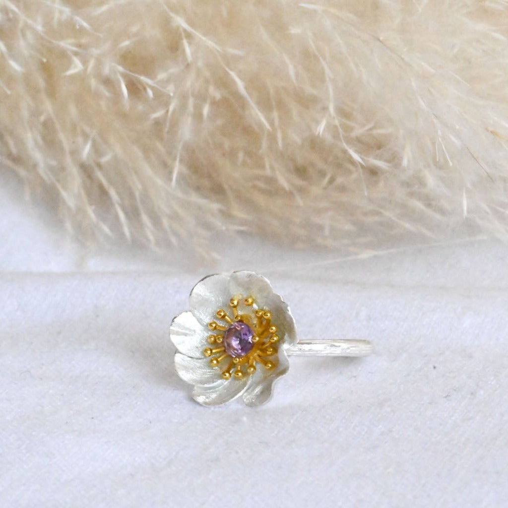 Handmade ring "Blooming Anemone" with amethyst