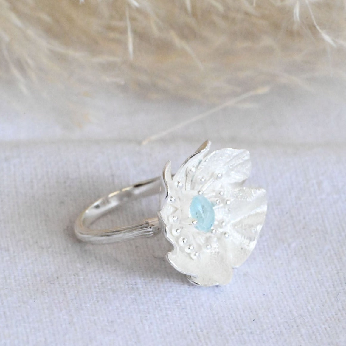 Handmade ring "Blooming Anemone" with topaz