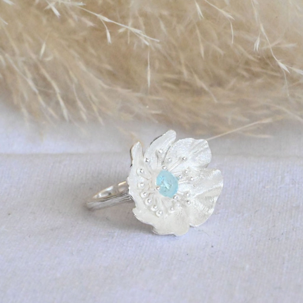 Handmade ring "Blooming Anemone" with topaz