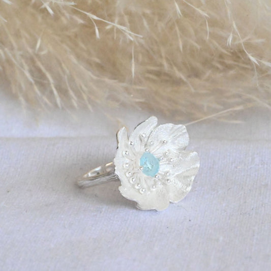 Handmade ring "Blooming Anemone" with topaz