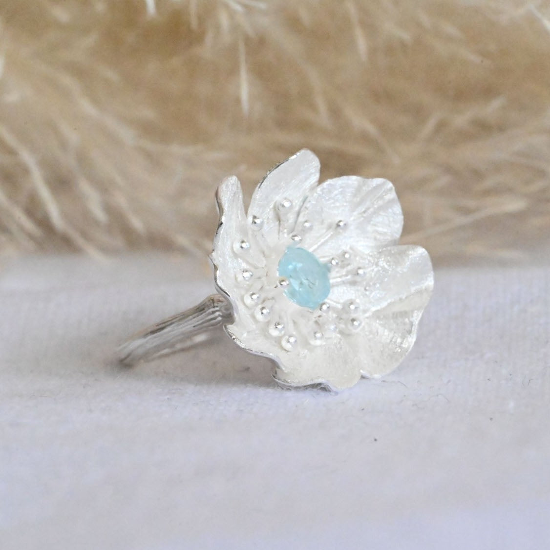 Handmade ring "Blooming Anemone" with topaz