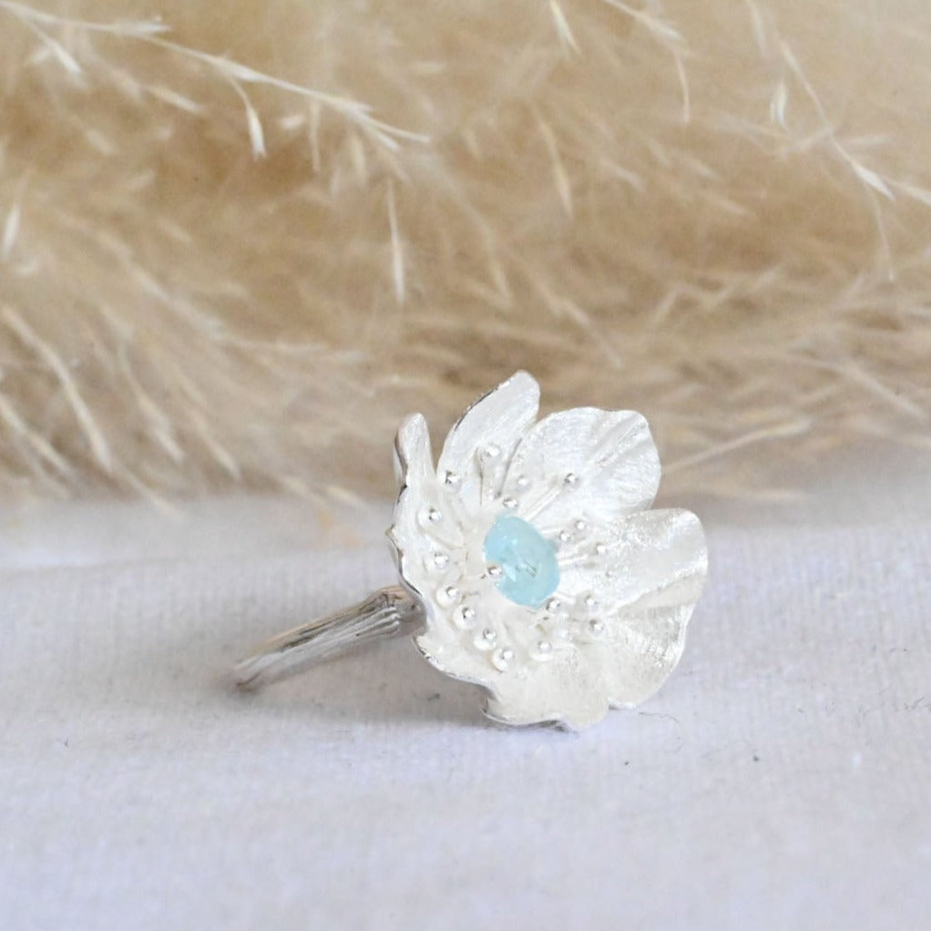 Handmade ring "Blooming Anemone" with topaz