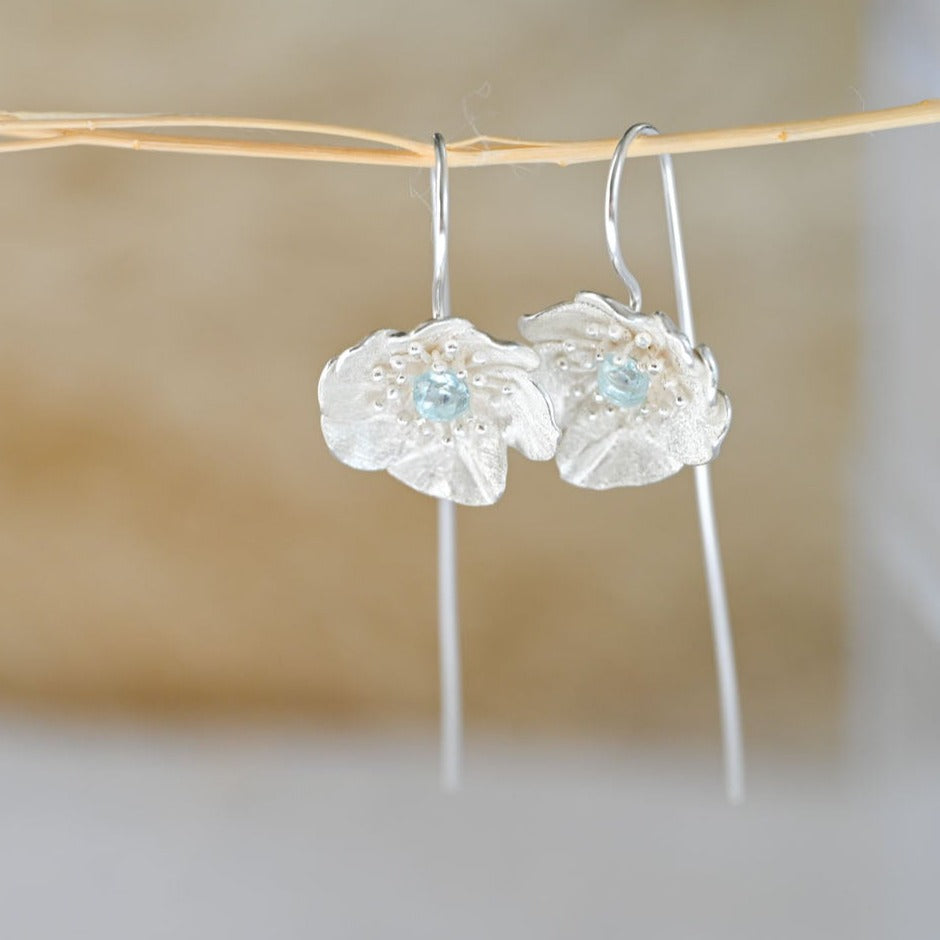 Handmade hanging earrings "Blooming Anemone" with topaz