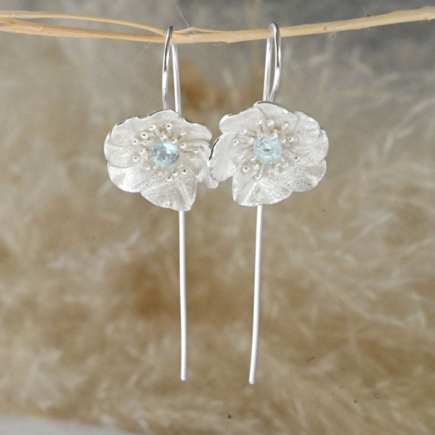 Handmade hanging earrings "Blooming Anemone" with topaz