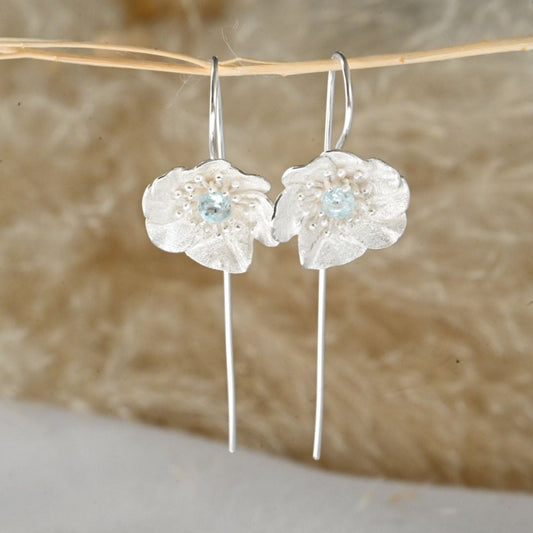 Handmade hanging earrings "Blooming Anemone" with topaz