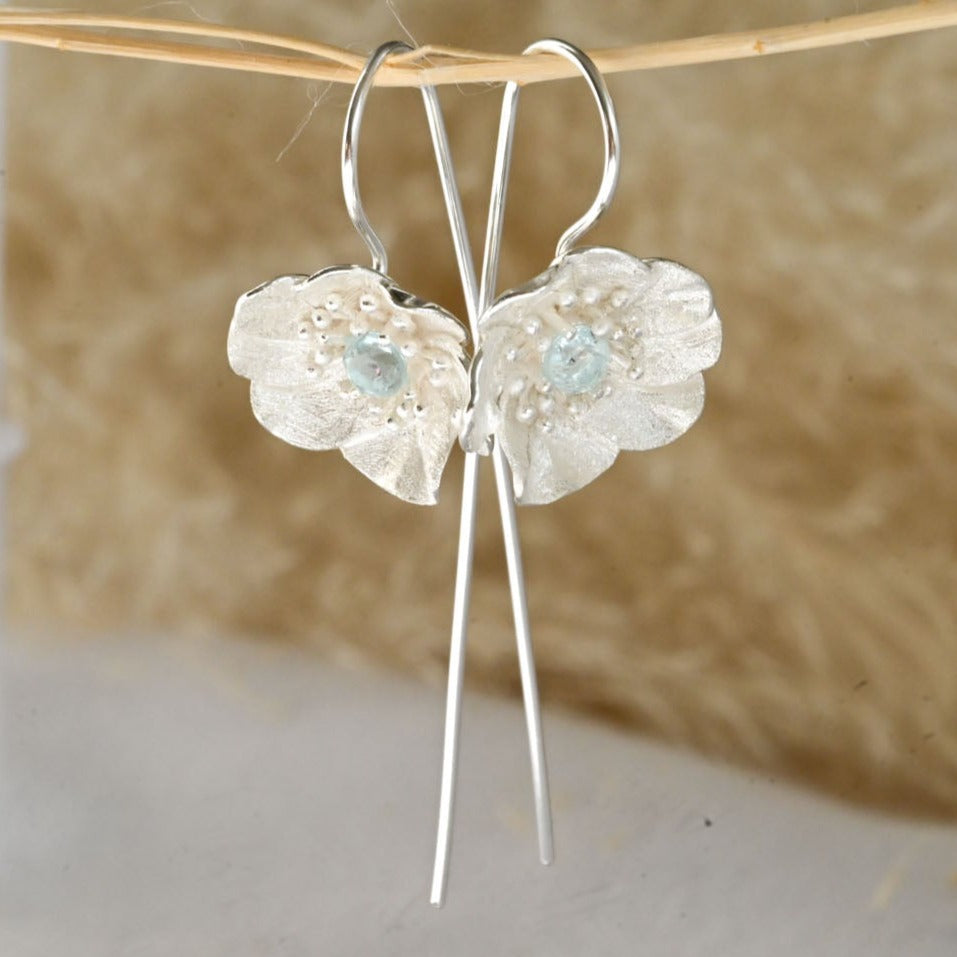 Handmade hanging earrings "Blooming Anemone" with topaz