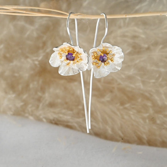 Handmade hanging earrings "Blooming Anemone" with amethyst