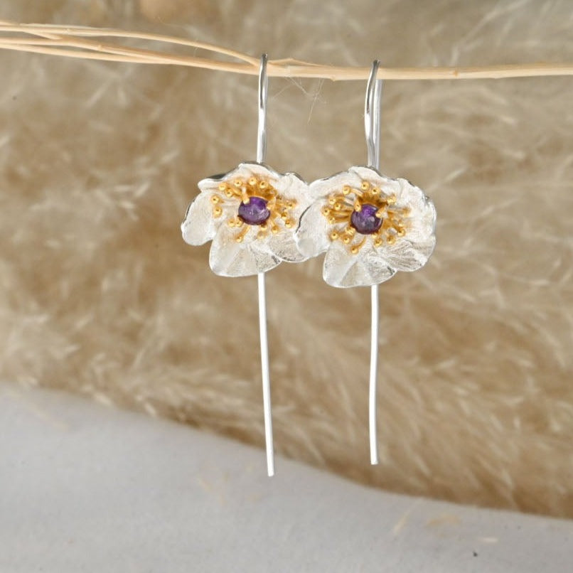 Handmade hanging earrings "Blooming Anemone" with amethyst