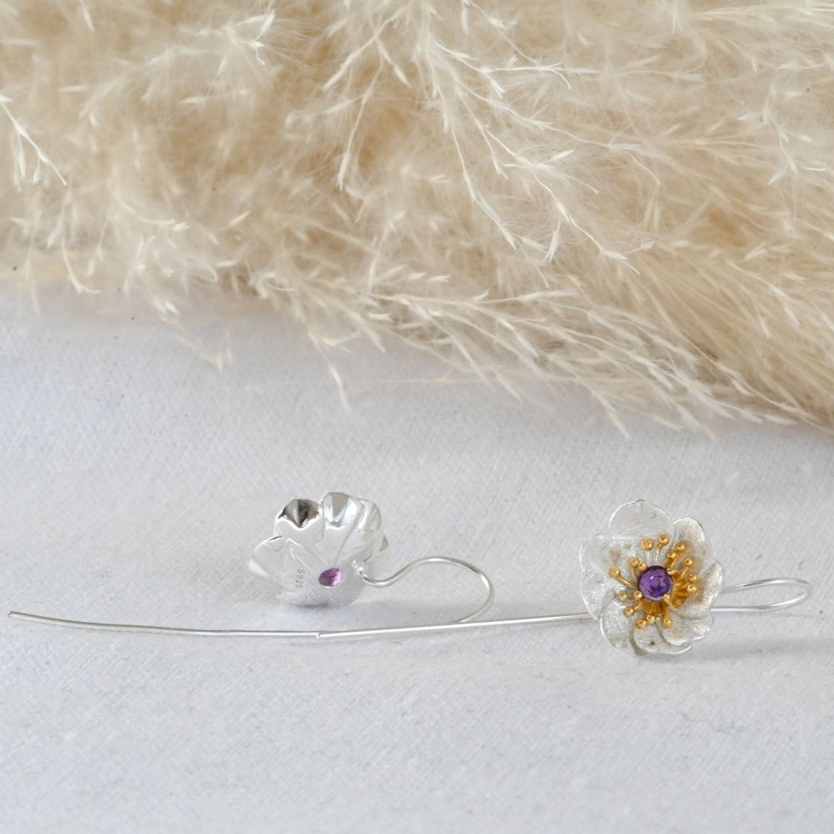 Handmade hanging earrings "Blooming Anemone" with amethyst