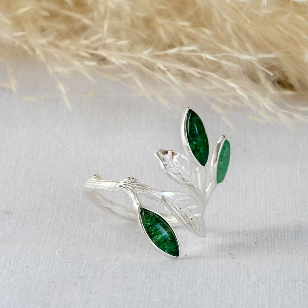 Handmade ring aventurine leaves "Spring in the air"