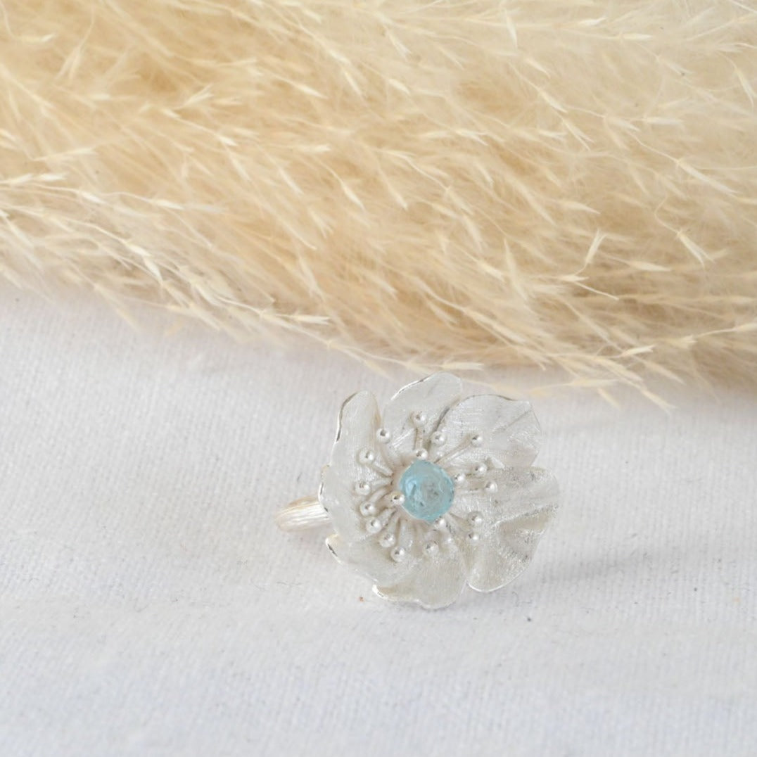 Handmade ring "Blooming Anemone" with topaz