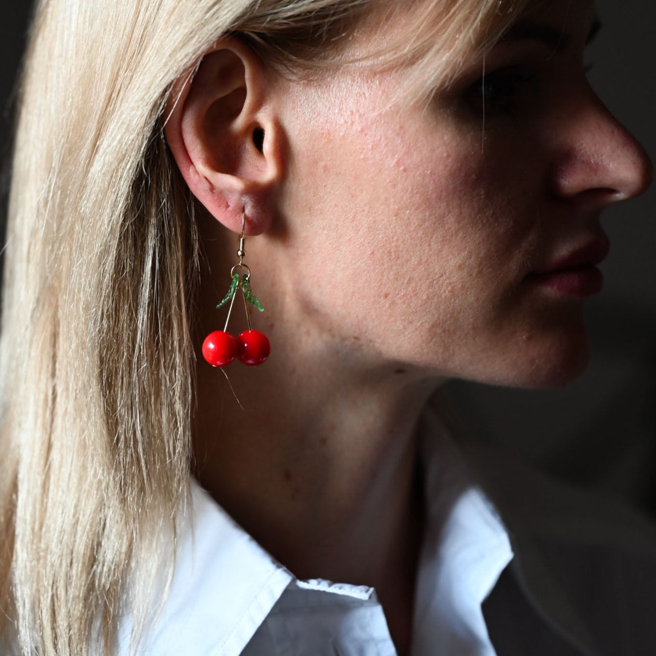 Hanging earrings "Sweet cherries made of glass beads"