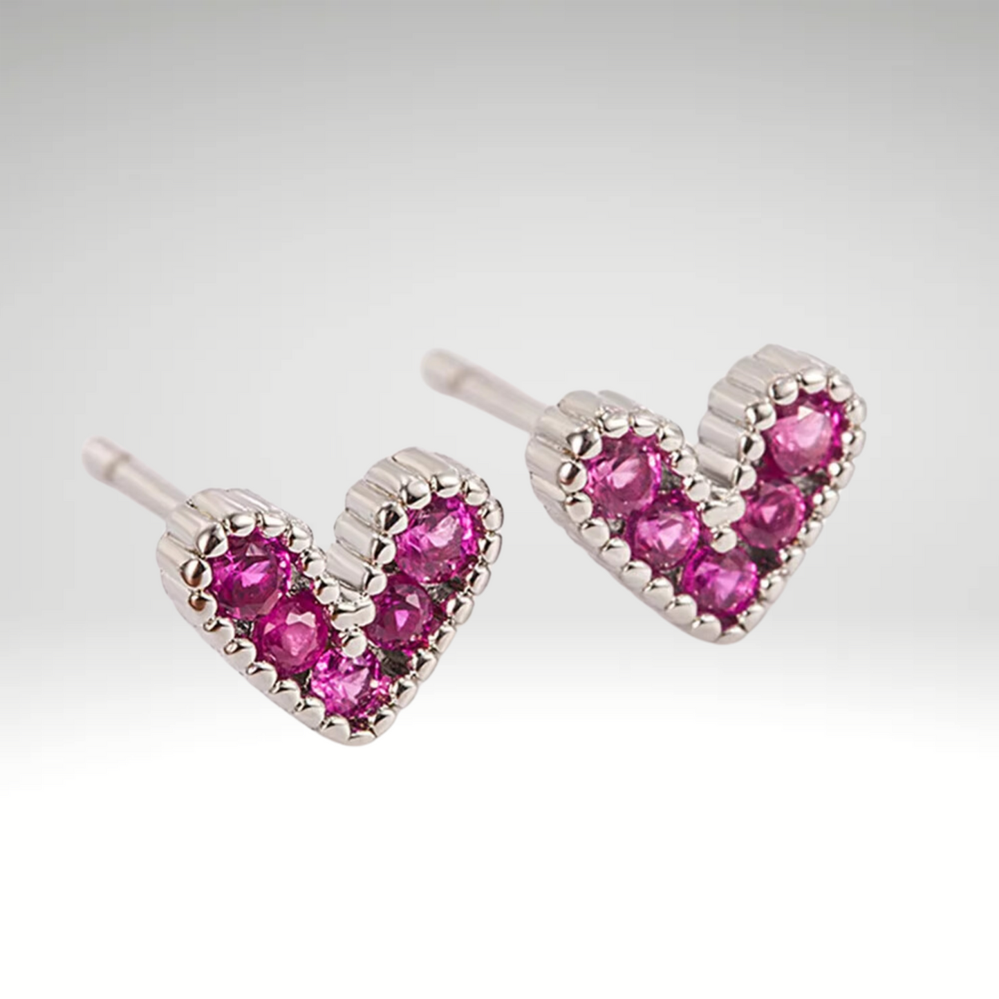 Pink heart stud earrings, 925 silver, rose gold