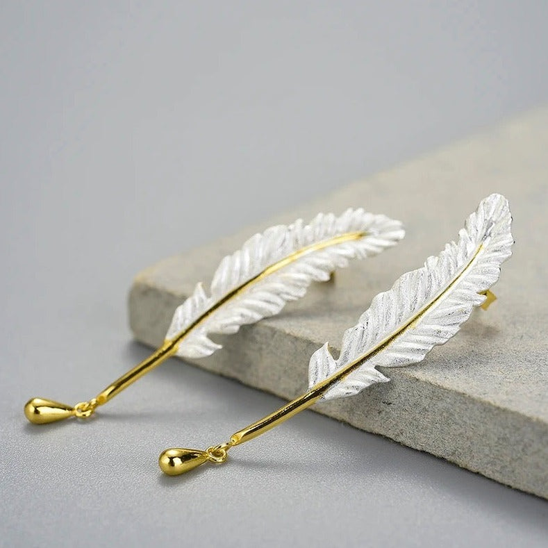 Minimalist feather earrings