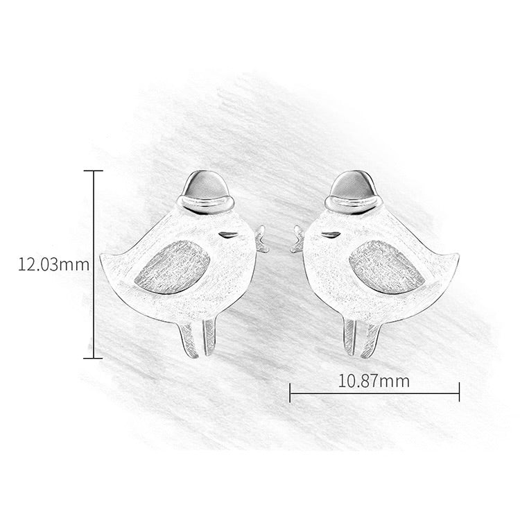 Handmade cute princess bird stud earrings, 925 silver, 18K gold