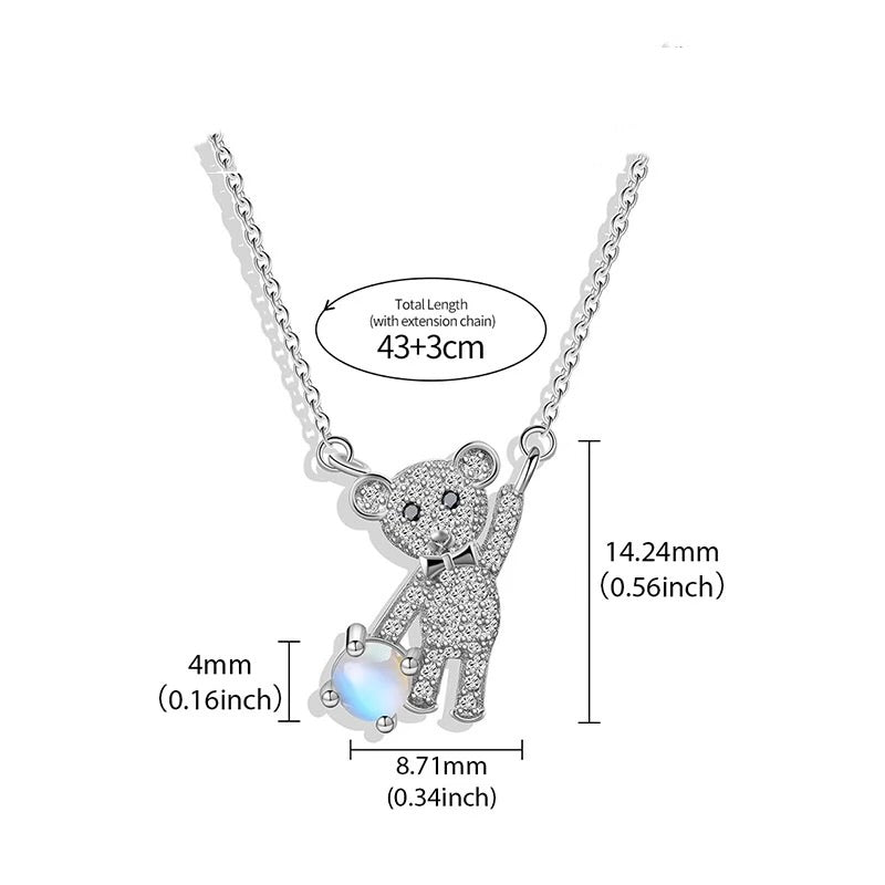 Necklace with teddy bear pendant moonstone