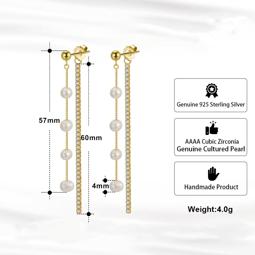 Festive Drop Earrings Zircon Freshwater Pearls Gold