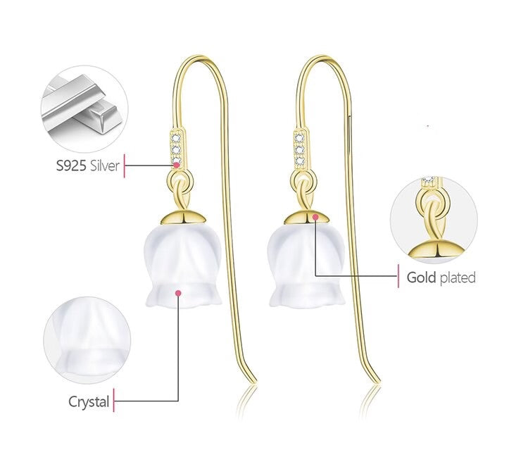 Handmade Crystal Bell Earrings, 925 Silver