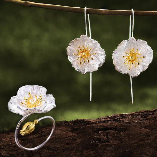 Handmade earrings and ring "Blooming Poppy"