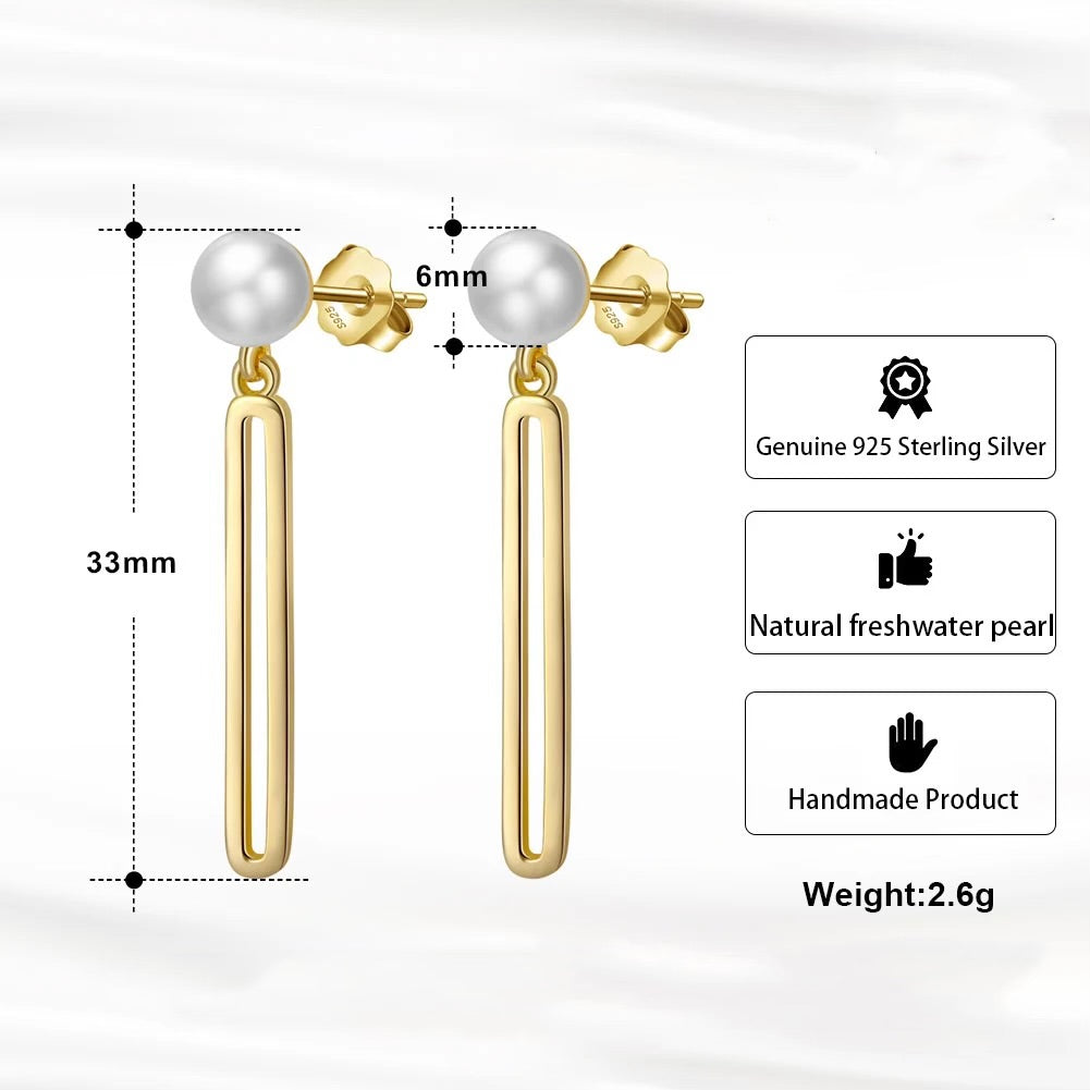 Elegant stud earrings pearl and bar pendant