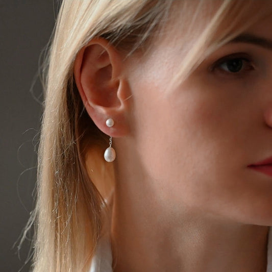 Delicate handmade pearl earrings, 2 in 1, freshwater pearls, 925 silver