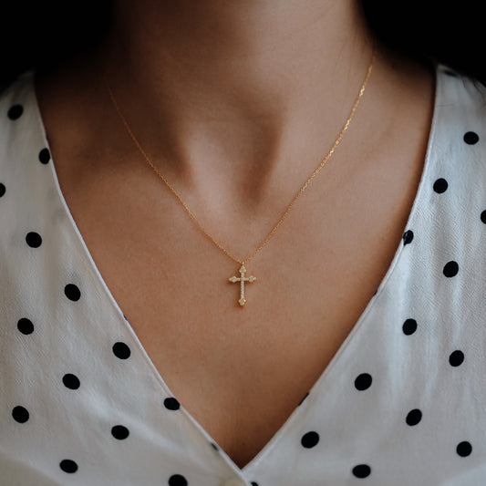 Vintage Kette mit Orthodox Kreuz Anhänger, 925er Silber 18K Gold