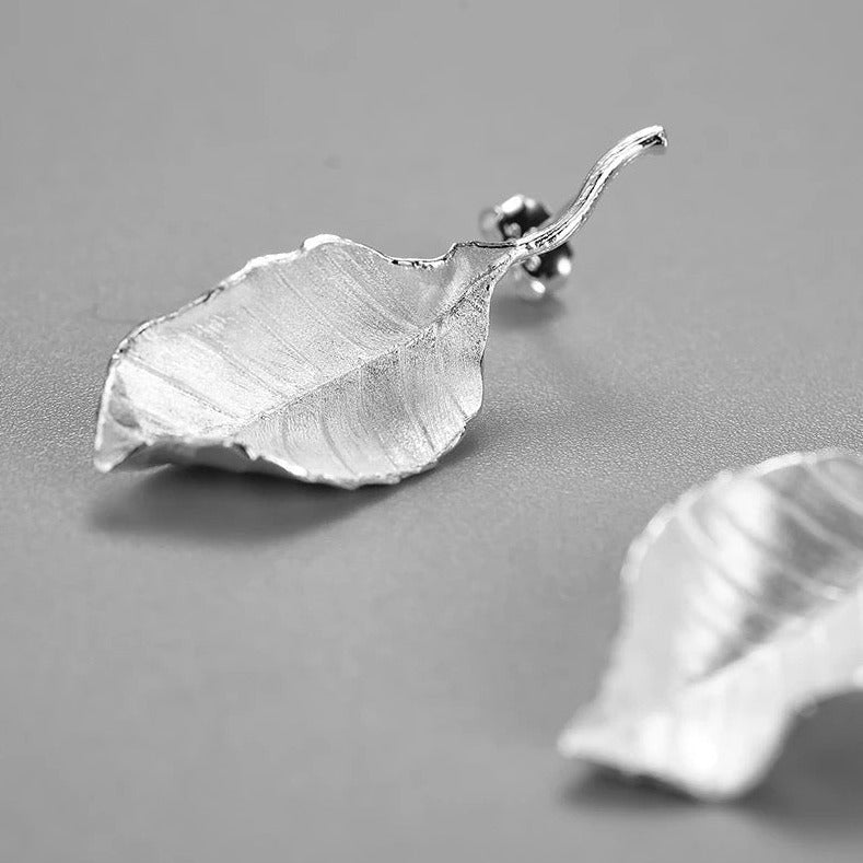 Hanging earrings "Flying Autumn Leaf", 925 silver, 18K gold