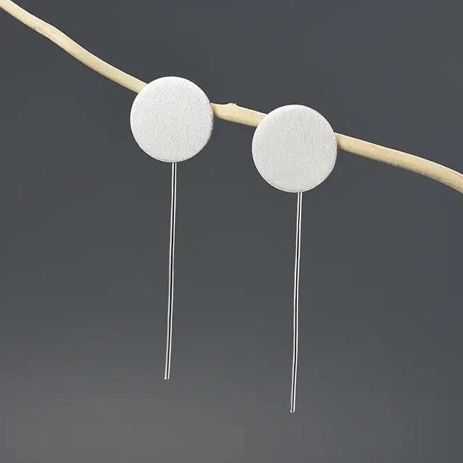 Handmade minimalist drop earrings circle, 925 silver, 18K gold