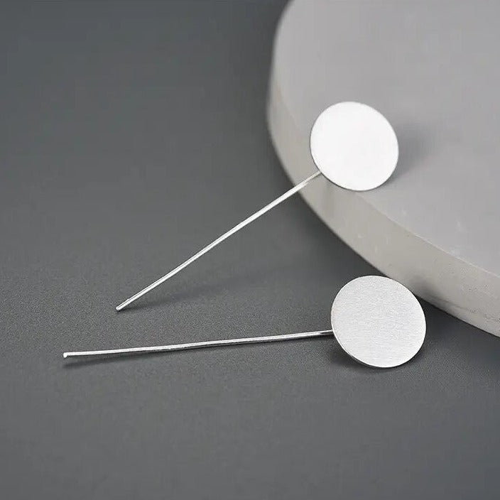 Handmade minimalist drop earrings circle, 925 silver, 18K gold