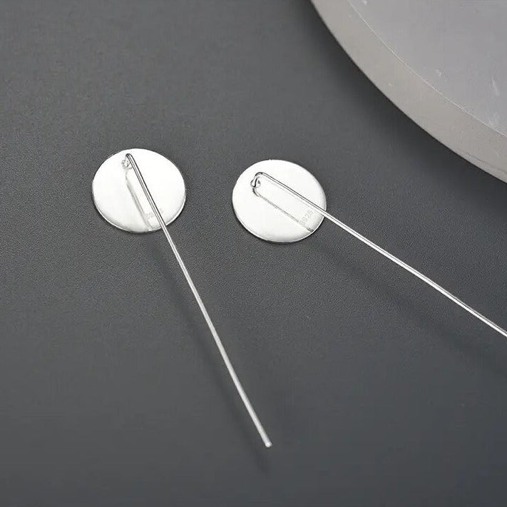 Handmade minimalist drop earrings circle, 925 silver, 18K gold