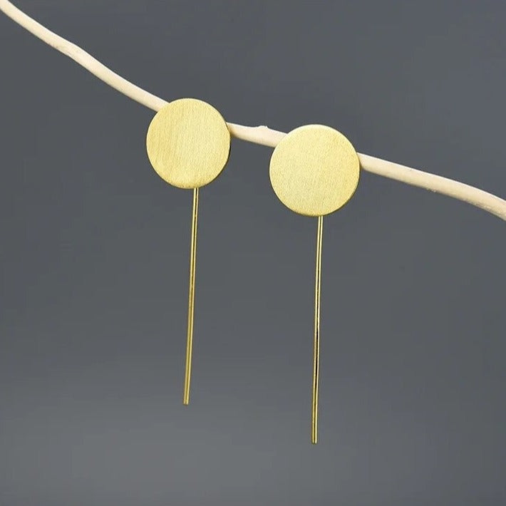 Handmade minimalist drop earrings circle, 925 silver, 18K gold