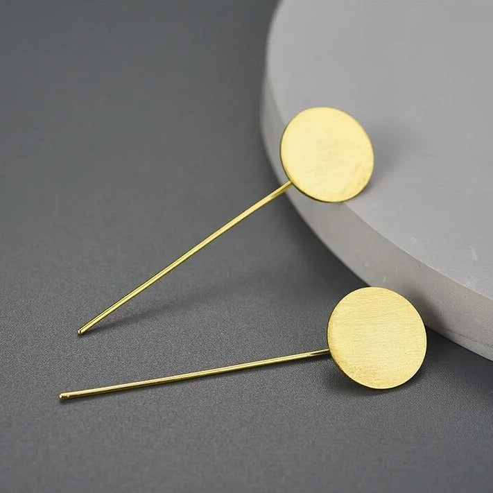 Handmade minimalist drop earrings circle, 925 silver, 18K gold