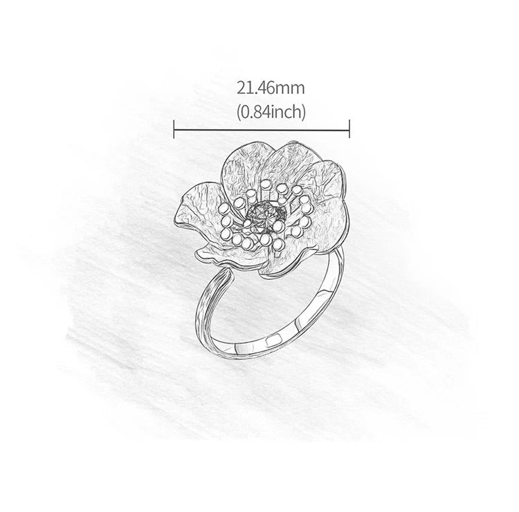 Handmade ring "Blooming Anemone" with garnet